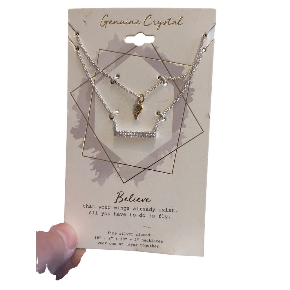 Silver Plated Layered Crystal Necklace‎ Set – Inspirational "Believe"